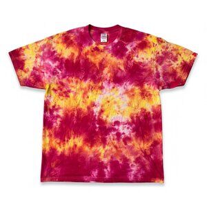 Hand Ice Dyed Tie Dye Tee XL Pink Red Yellow Sunset Cotton Festival Shirt